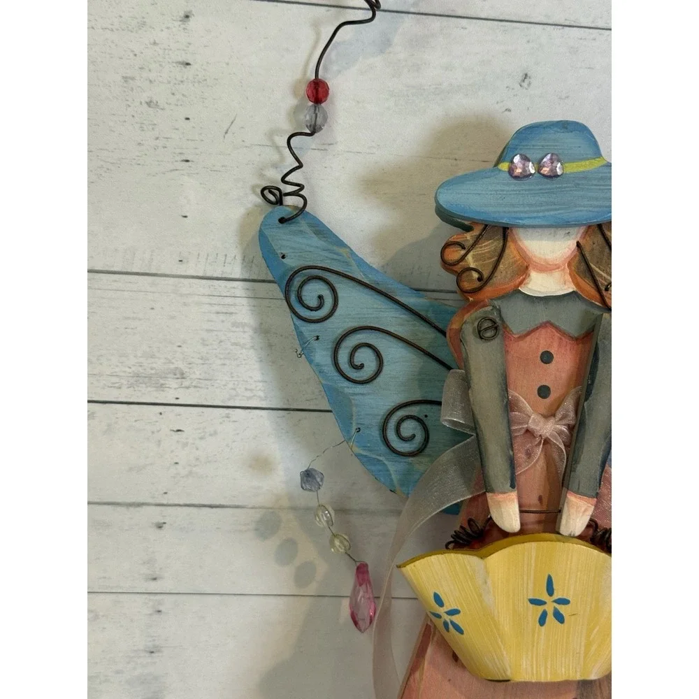 Whimsical Wooden Fairy Angel Door Hanger Wall Decor Rustic Cottage 16.5